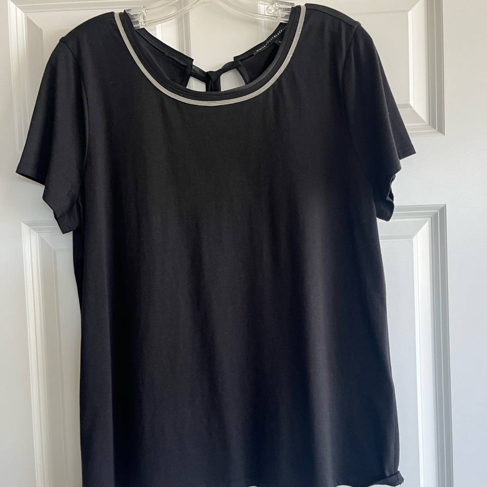 Talbots Black Short Sleeve Top with White Trim